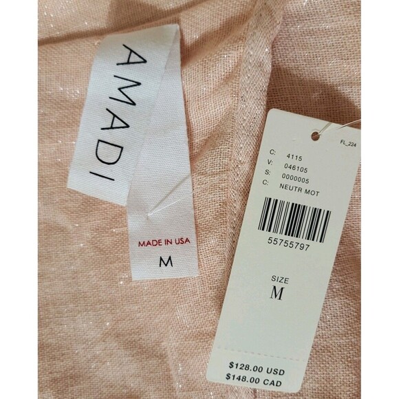 Amadi Anthropologie M Blazer Kaye Oversized Double Breast Pink Linen- Metallic - Picture 2 of 10